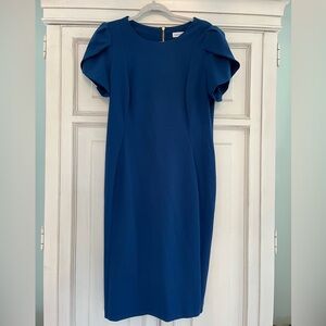 Calvin Klein Royal Blue Midi Dress with Flutter Sleeves